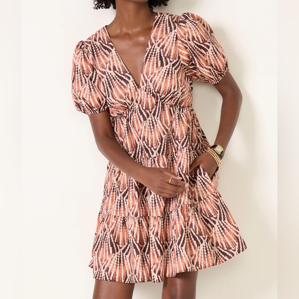 $188 NWT Hutch V-neck Poplin Mini Dress in Copper Ikat Sz Medium